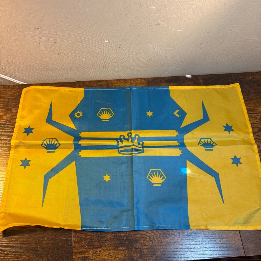 Caribbean Nautical Maritime Blue Gold Crown Seashell Star Flag Wall Banner